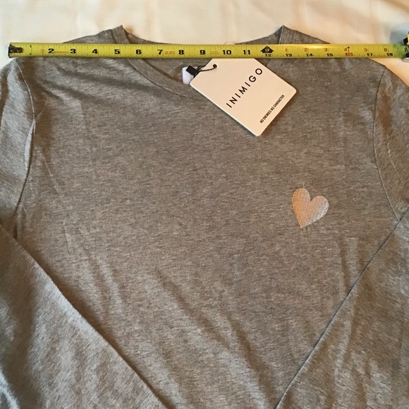 NEW Inimigo L/S Gray T Shirt with Embroidered Heart - Picture 3 of 6